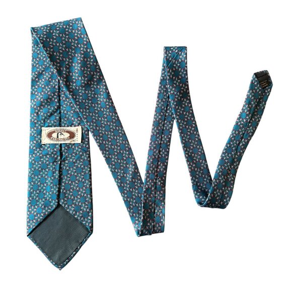 Regent Bert Pulitzer Vintage Mens Silk Tie Teal Geometric Pattern Made In USA - Picture 7 of 9